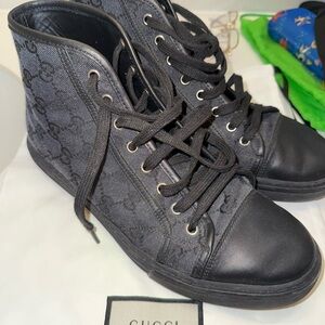 Gucci Men’s Black Monogram High-Top Sneakers